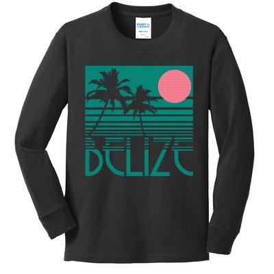 Belize Palm Trees Surf Vintage Retro Souvenir Kids Long Sleeve Shirt