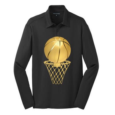 Basketball Player Trophy Game Coach Sports Lover Silk Touch Performance Long Sleeve Polo