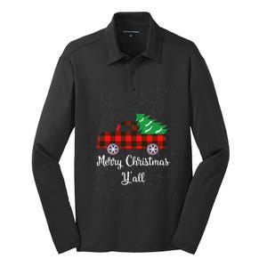 Buffalo Plaid Truck Merry Christmas YAll Red Lumberjack Silk Touch Performance Long Sleeve Polo