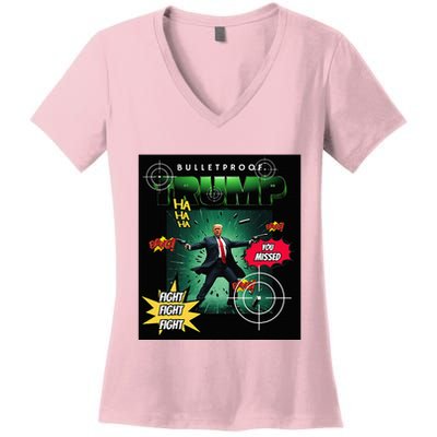Bullet Proof Trump You Missed Comic Book Women's V-Neck T-Shirt