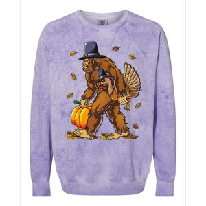 Bigfoot Pilgrim Turkey Pumpkin Thanksgiving Day Funny Colorblast Crewneck Sweatshirt