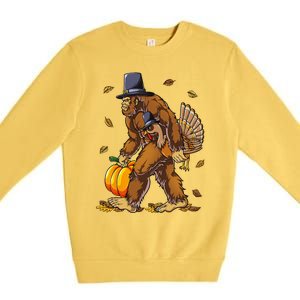 Bigfoot Pilgrim Turkey Pumpkin Thanksgiving Day Funny Premium Crewneck Sweatshirt