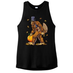 Bigfoot Pilgrim Turkey Pumpkin Thanksgiving Day Funny Ladies PosiCharge Tri-Blend Wicking Tank