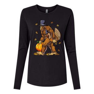 Bigfoot Pilgrim Turkey Pumpkin Thanksgiving Day Funny Womens Cotton Relaxed Long Sleeve T-Shirt