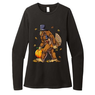 Bigfoot Pilgrim Turkey Pumpkin Thanksgiving Day Funny Womens CVC Long Sleeve Shirt