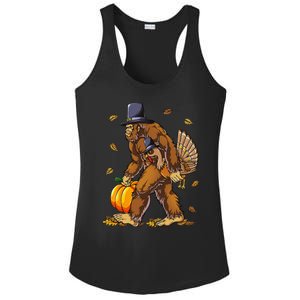 Bigfoot Pilgrim Turkey Pumpkin Thanksgiving Day Funny Ladies PosiCharge Competitor Racerback Tank