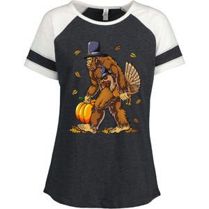 Bigfoot Pilgrim Turkey Pumpkin Thanksgiving Day Funny Enza Ladies Jersey Colorblock Tee