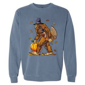 Bigfoot Pilgrim Turkey Pumpkin Thanksgiving Day Funny Garment-Dyed Sweatshirt