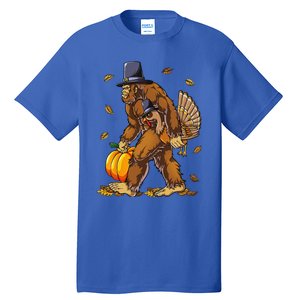 Bigfoot Pilgrim Turkey Pumpkin Thanksgiving Day Funny Tall T-Shirt