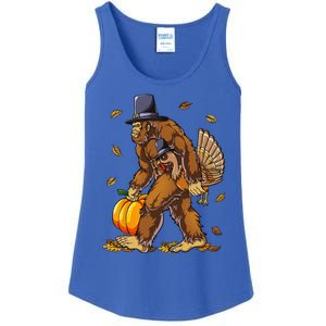 Bigfoot Pilgrim Turkey Pumpkin Thanksgiving Day Funny Ladies Essential Tank