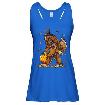 Bigfoot Pilgrim Turkey Pumpkin Thanksgiving Day Funny Ladies Essential Flowy Tank