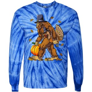 Bigfoot Pilgrim Turkey Pumpkin Thanksgiving Day Funny Tie-Dye Long Sleeve Shirt