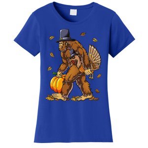 Bigfoot Pilgrim Turkey Pumpkin Thanksgiving Day Funny Women's T-Shirt