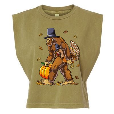 Bigfoot Pilgrim Turkey Pumpkin Thanksgiving Day Funny Garment-Dyed Women's Muscle Tee