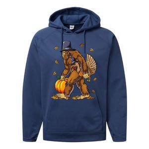 Bigfoot Pilgrim Turkey Pumpkin Thanksgiving Day Funny Performance Fleece Hoodie