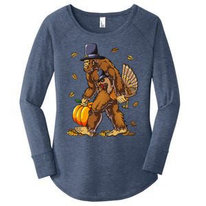 Bigfoot Pilgrim Turkey Pumpkin Thanksgiving Day Funny Women's Perfect Tri Tunic Long Sleeve Shirt