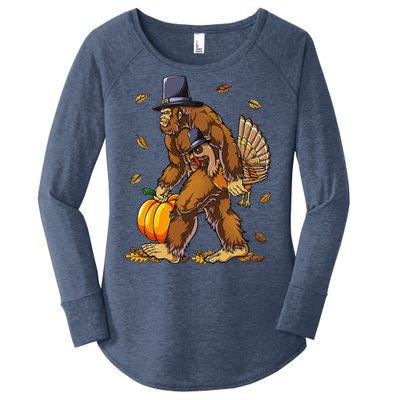 Bigfoot Pilgrim Turkey Pumpkin Thanksgiving Day Funny Women's Perfect Tri Tunic Long Sleeve Shirt