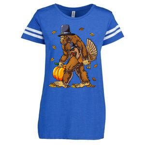 Bigfoot Pilgrim Turkey Pumpkin Thanksgiving Day Funny Enza Ladies Jersey Football T-Shirt