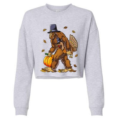 Bigfoot Pilgrim Turkey Pumpkin Thanksgiving Day Funny Cropped Pullover Crew