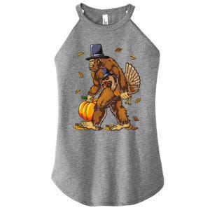 Bigfoot Pilgrim Turkey Pumpkin Thanksgiving Day Funny Women's Perfect Tri Rocker Tank