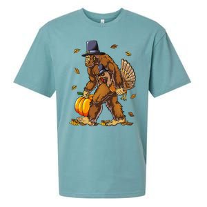 Bigfoot Pilgrim Turkey Pumpkin Thanksgiving Day Funny Sueded Cloud Jersey T-Shirt