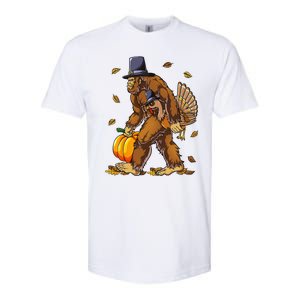 Bigfoot Pilgrim Turkey Pumpkin Thanksgiving Day Funny Softstyle CVC T-Shirt