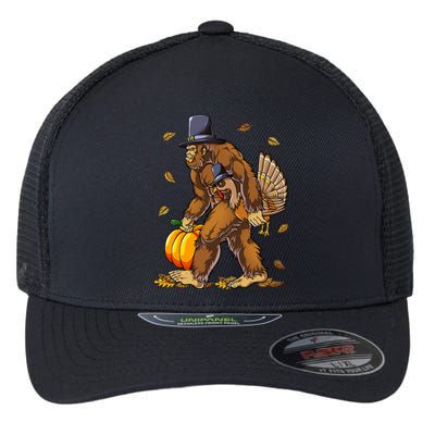 Bigfoot Pilgrim Turkey Pumpkin Thanksgiving Day Flexfit Unipanel Trucker Cap