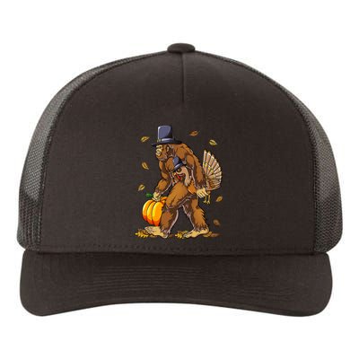 Bigfoot Pilgrim Turkey Pumpkin Thanksgiving Day Yupoong Adult 5-Panel Trucker Hat