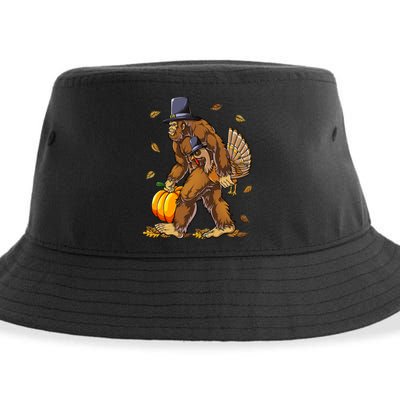 Bigfoot Pilgrim Turkey Pumpkin Thanksgiving Day Sustainable Bucket Hat