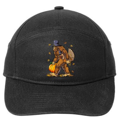 Bigfoot Pilgrim Turkey Pumpkin Thanksgiving Day 7-Panel Snapback Hat