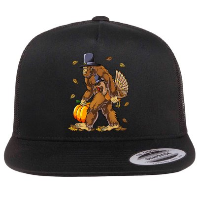 Bigfoot Pilgrim Turkey Pumpkin Thanksgiving Day Flat Bill Trucker Hat