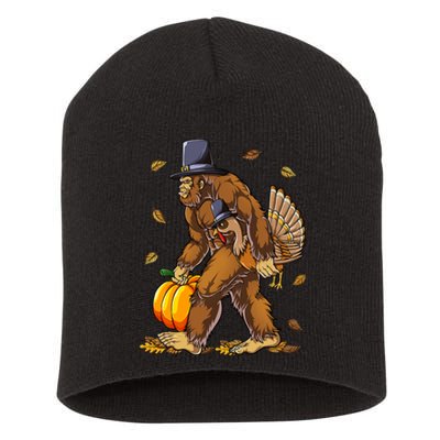 Bigfoot Pilgrim Turkey Pumpkin Thanksgiving Day Short Acrylic Beanie