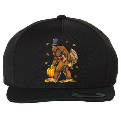 Bigfoot Pilgrim Turkey Pumpkin Thanksgiving Day Wool Snapback Cap