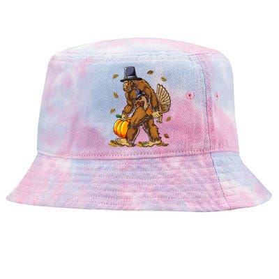 Bigfoot Pilgrim Turkey Pumpkin Thanksgiving Day Tie-Dyed Bucket Hat