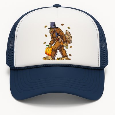 Bigfoot Pilgrim Turkey Pumpkin Thanksgiving Day Trucker Hat