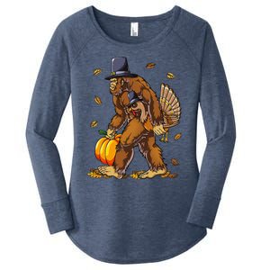 Bigfoot Pilgrim Turkey Pumpkin Thanksgiving Day Women's Perfect Tri Tunic Long Sleeve Shirt