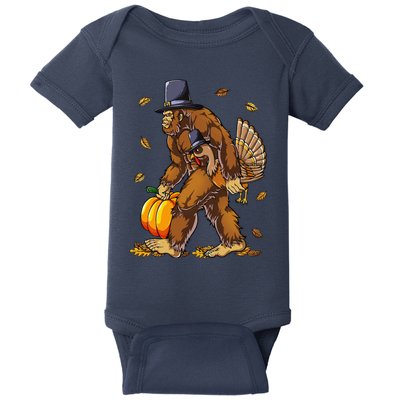 Bigfoot Pilgrim Turkey Pumpkin Thanksgiving Day Baby Bodysuit