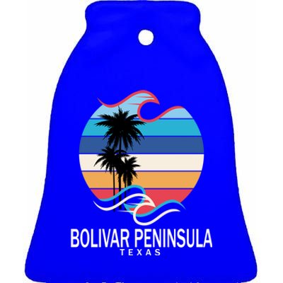 Bolivar Peninsula Texas Beach Surfing Gift Ceramic Bell Ornament