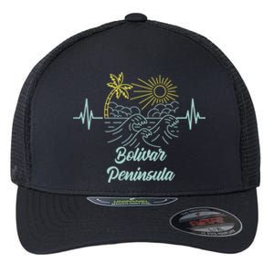 Bolivar Peninsula Texas Heartbeat Surfing Surfer Funny Gift Flexfit Unipanel Trucker Cap