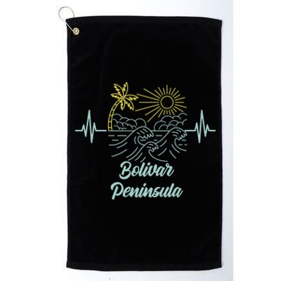 Bolivar Peninsula Texas Heartbeat Surfing Surfer Funny Gift Platinum Collection Golf Towel