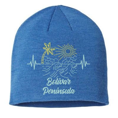 Bolivar Peninsula Texas Heartbeat Surfing Surfer Funny Gift Sustainable Beanie