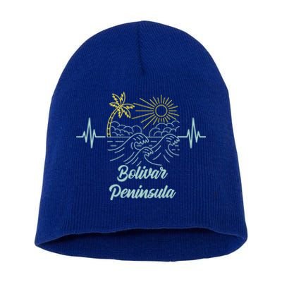 Bolivar Peninsula Texas Heartbeat Surfing Surfer Funny Gift Short Acrylic Beanie