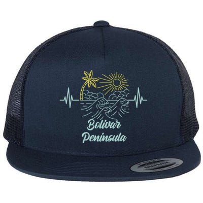 Bolivar Peninsula Texas Heartbeat Surfing Surfer Funny Gift Flat Bill Trucker Hat