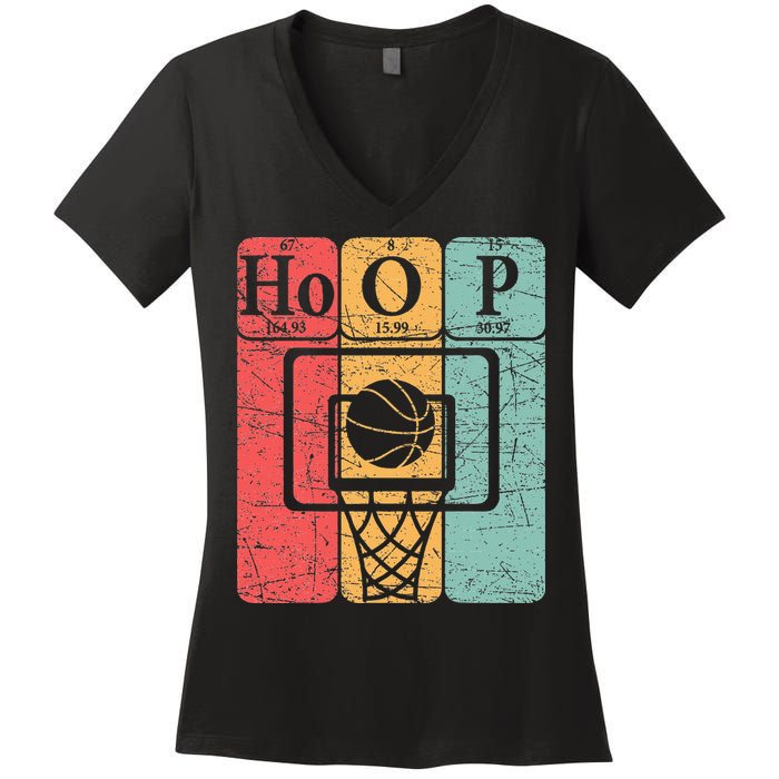 Basketball Periodic Table Elements Science Nerd Basketballer Women's V-Neck T-Shirt