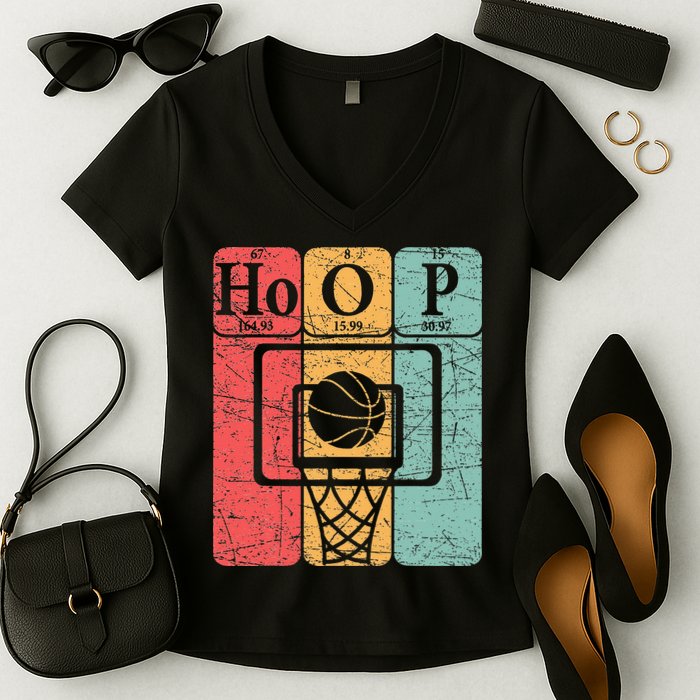 Basketball Periodic Table Elements Science Nerd Basketballer Women's V-Neck T-Shirt