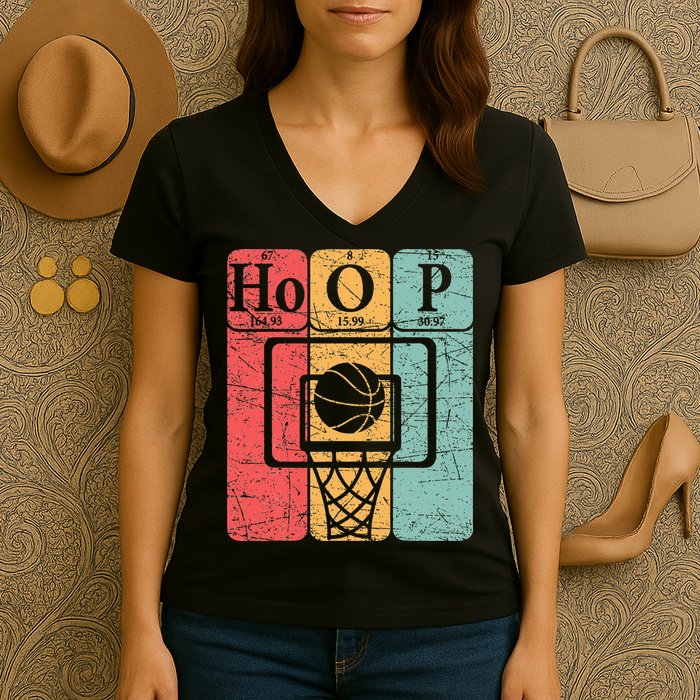 Basketball Periodic Table Elements Science Nerd Basketballer Women's V-Neck T-Shirt