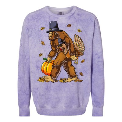 Bigfoot Pilgrim Turkey Pumpkin Thanksgiving Day Colorblast Crewneck Sweatshirt