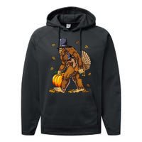 Bigfoot Pilgrim Turkey Pumpkin Thanksgiving Day Performance Fleece Hoodie