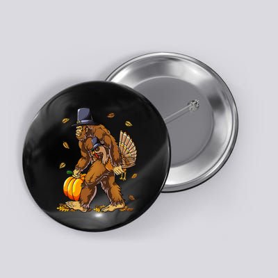 Bigfoot Pilgrim Turkey Pumpkin Thanksgiving Day Button