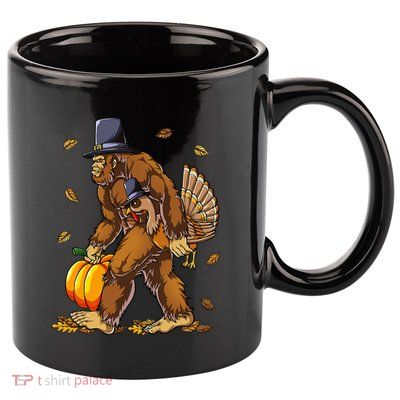 Bigfoot Pilgrim Turkey Pumpkin Thanksgiving Day 11oz C Handle Ceramic Mug